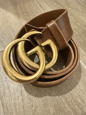 Gucci Marmont GG Thin Leather Belt Women Made In Italy with Gold Buckle Brown 85