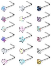 Cisyozi Nose Ring Stud, 20G 2MM 0.8mm , A:20G L Shaped-Silver-CZ 3MM