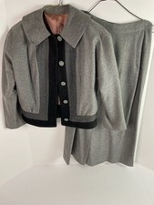 Vintage 1940s-1950s Heather Gray Wool Skirt Suit Set with Contrast Detail