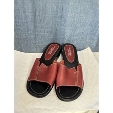 MontegoBay Club Women's Slip On Sandals Open Back Heels Red Leather Size 8