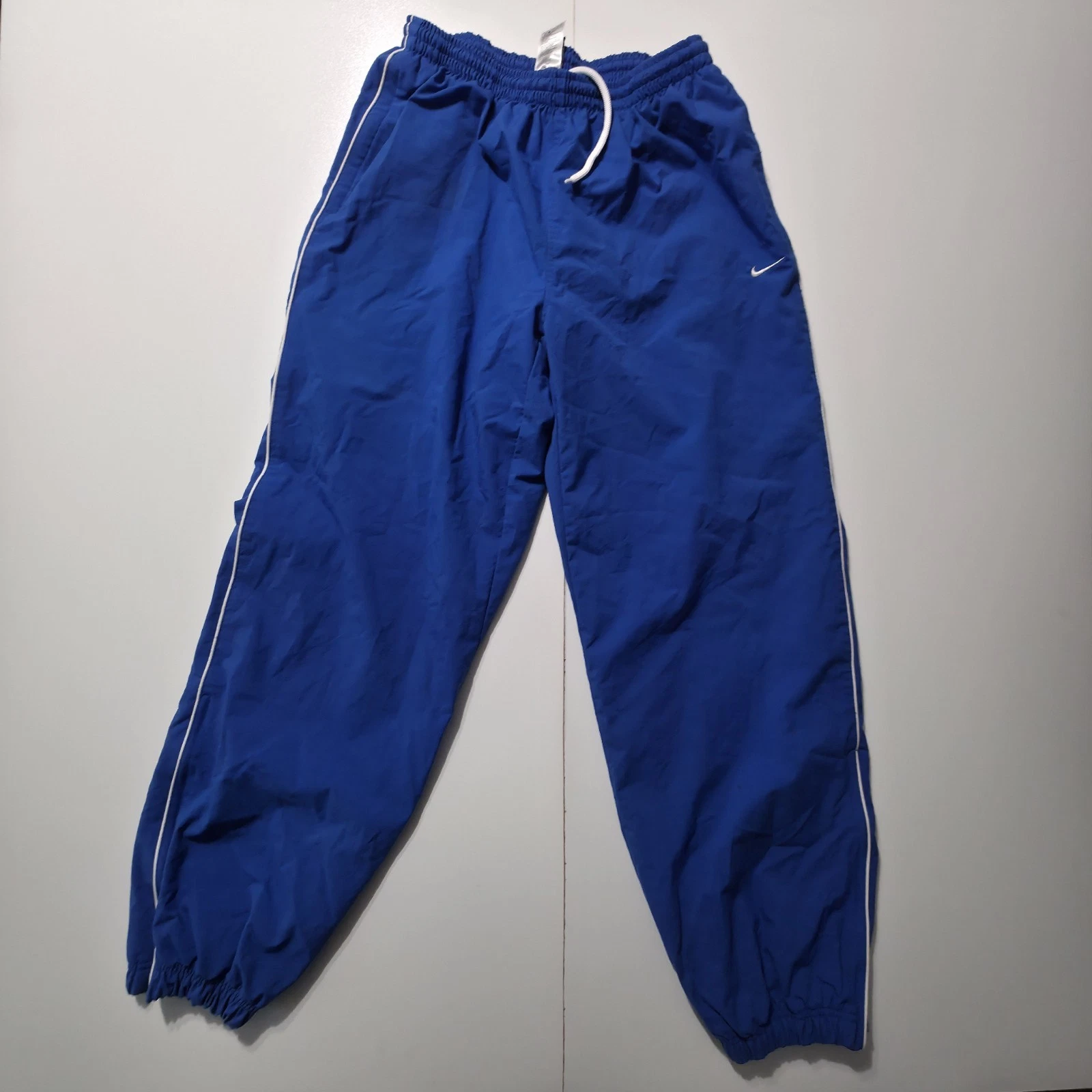 Vintage Nike Team Track Pants Mens Large Blue White Swoosh Lined Zip Leg Warm Up
