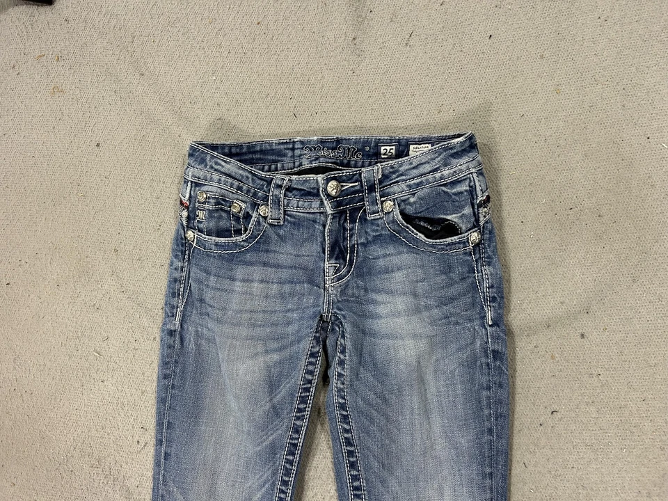 Pantalones de mezclilla Miss Me para mujer 26 Signature bota tiro bajo bigotes panal Y2K cuadros Foto 3 de 4