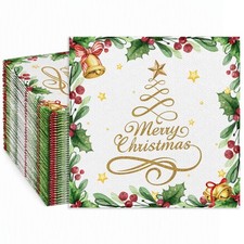100 Pcs Christmas Disposable Paper Napkins, 100 pack, Merry