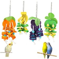 JSLZF Bird Chewing Toy for Parrot Cockatiel Conure Wood Block Cage Hanging