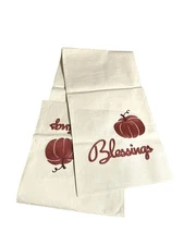 Fall Blessings Pumpkin Table Runner - Autumn & Thanksgiving Decor Linen Blend