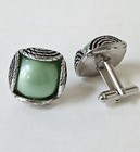 Green Vintage Lucite  Cufflinks Silver Plated Beautiful  CUFF Links — photo 2