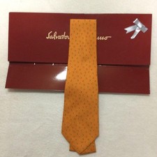 Salvatore Ferragamo New Unused Neck Tie Orange Flower Polka Dots 100%Silk Italy