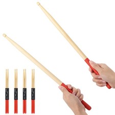 4 Pairs 5A Maple Wood Drumsticks Non-slip Grip for Beginners Kids Red Color