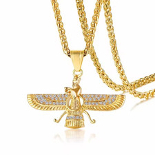 Ahura Mazda Zoroastrian Faravahar Necklace Gold Stainless Steel Pendant Jewelry