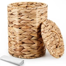 Ctosree 1.3 Gallons Small Trash Can with Lid Handle Boho Woven Braided Bathro...