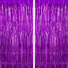 2 Pack Purple Fringe Curtains Foil Shiny Fringe Backdrop Tinsel Door Streamers F