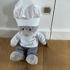 Hamleys London Soft Silver Grey CHEF) COOK ,Teddy Bear with Red Ribbon, HAT, 