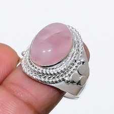 Pink Rose Quartz Gemstone 925 Sterling Silver Jewelry All Size Ring For Gift