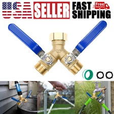 2 Way Heavy Duty Brass w/ 2 Valves 3/4" Garden Hose Splitter Y Connector Adaptor