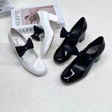 Repetto Bow Thick Heel Mary Jane Shoes, Patent Leather Princess Shoes Heels
