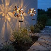 Solarlampe Windrad AußEnleuchte Led Gartendeko Erdspieß Gold Silber H 92 Cm 2X