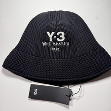 Y-3 Yohji Yamamoto Black Knit Bucket Hat – Embroidered Logo – New with Tags