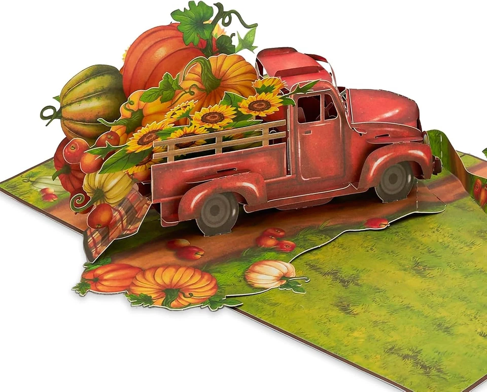 Fall Harvest Truck Pop Up Card 5x7 Greeting Card Thanksgiving Decor - Image 3 of 4