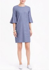 J. Crew Womens Blue White Stripe Cotton Dress Bell Sleeve Size 4