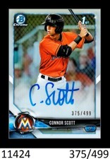 1-2018 BOWMAN CHROME DRAFT REFRACTOR AUTO CONNOR SCOTT MARLINS 375/499