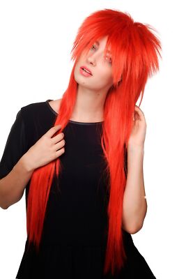 80s Vokuhila Wig Red Bright Red Fire Red Glam Skirt Long TIG 9666-137