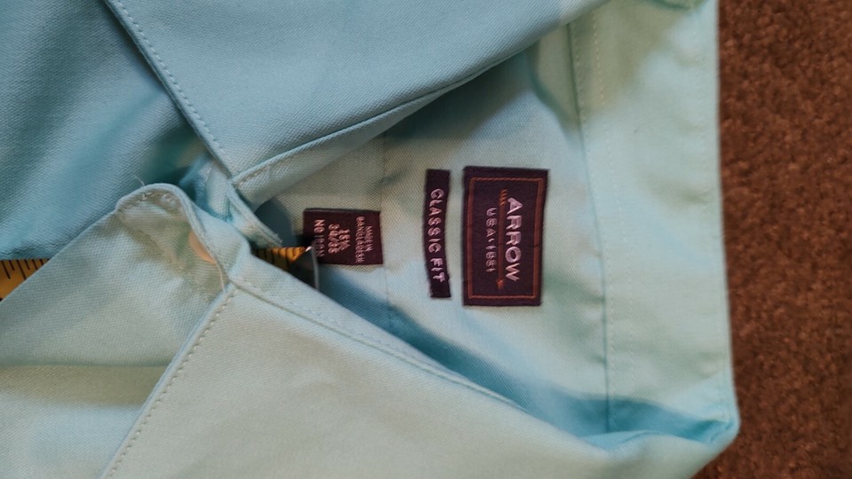 Arrow Mens Dark green/mint Dress Shirt Size XL 15.5x34/35 Long Sleeve