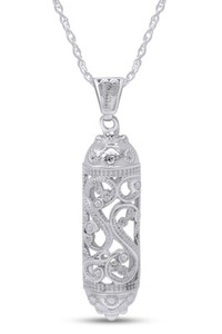Authentic Jewish Mezuzah Pendant 18" Necklace Round Cubic Zirconia 925 Sterling Silver
