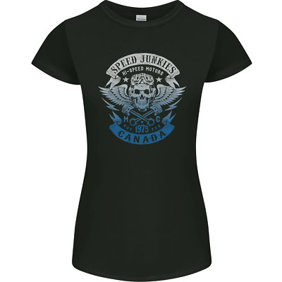 Canada Speed Junkies Biker Motorcycle Womens Petite Cut T-Shirt