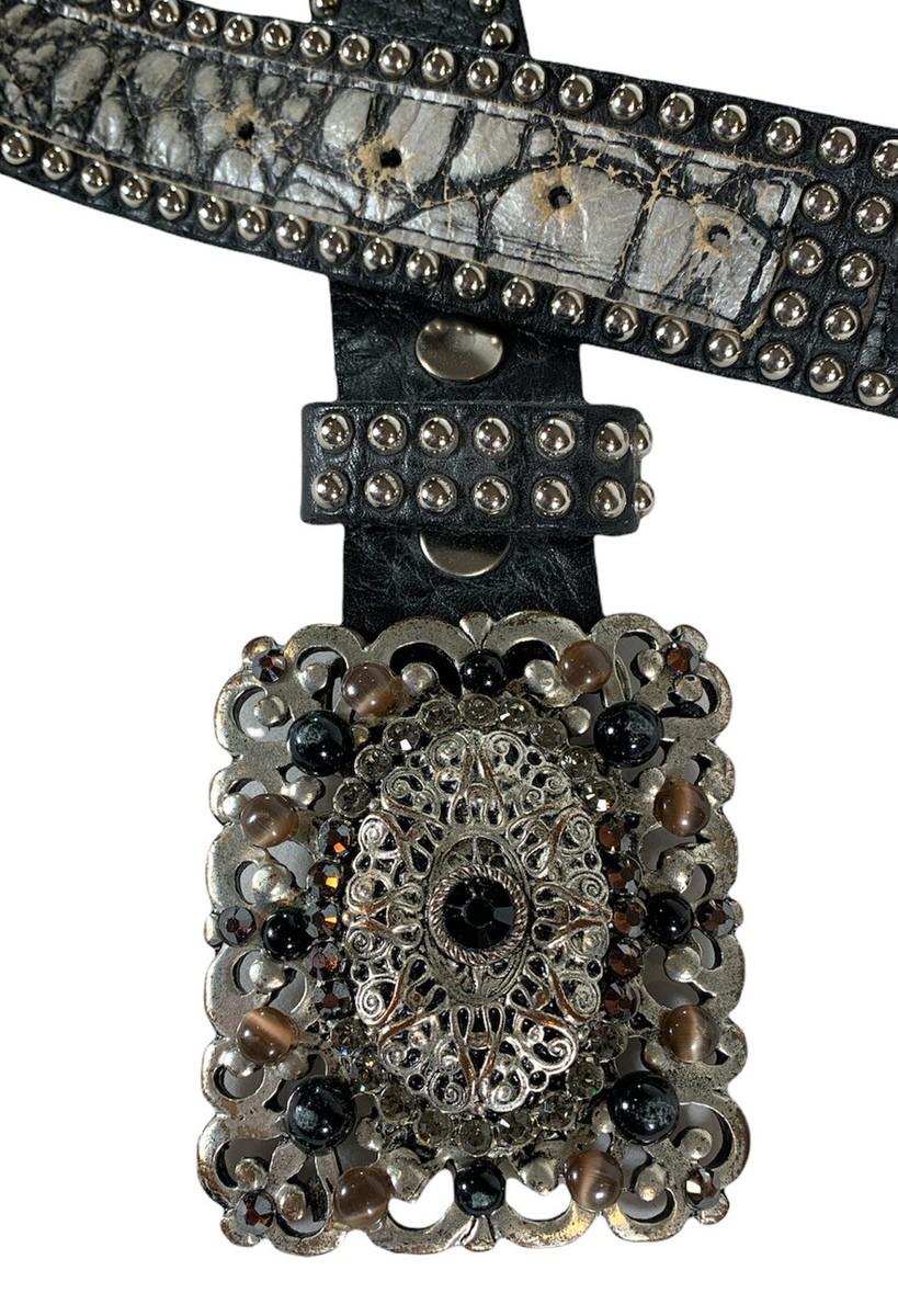 Leatherock Gunmetal Rhinestone Black Leather Women\'s S Belt Leatherock Women main image 3