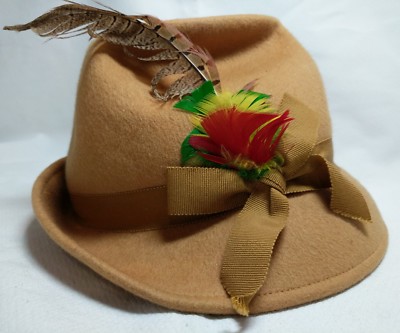 Glenover Henry Pollak, NY 100% Wool Hat Ribbon Feathers Accents Brim Union  Label