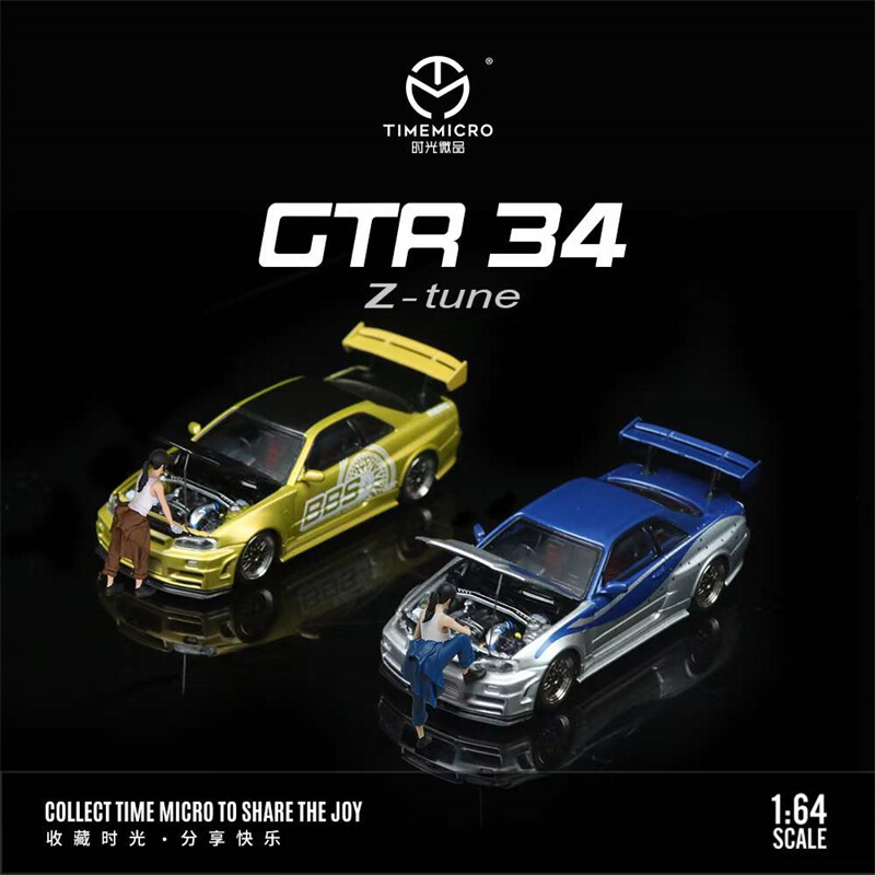 Time Micro1:64 R34 Gold BBS/Blue Silver Diecast Model Car | eBay