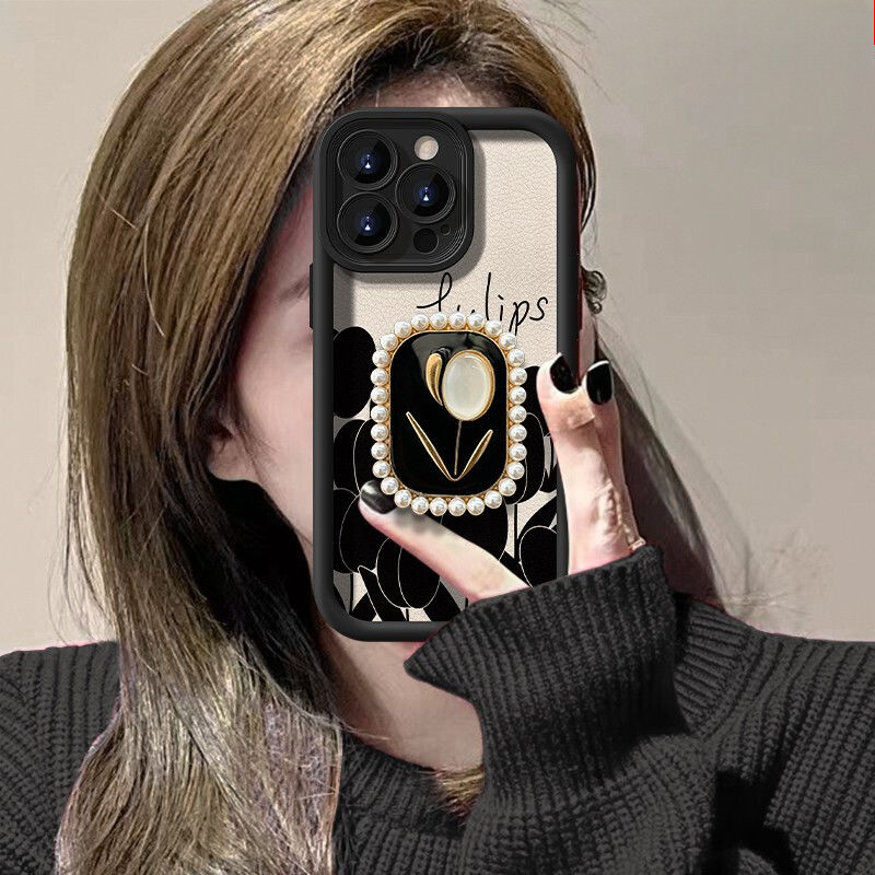 For iPhone 16 15 14 13 12 11 Plus Pro Max Tulip holder Silicone phone case