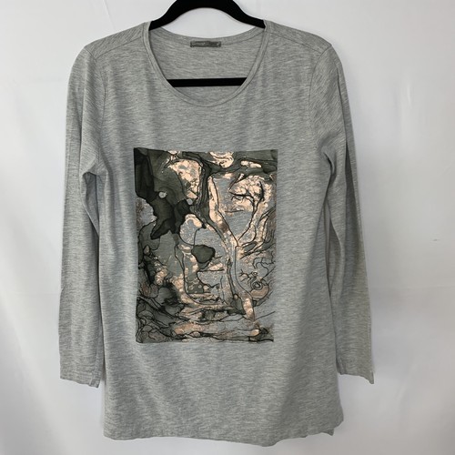 Long Sleeves Gray Graphic T-Shirt Top 