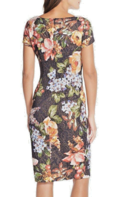 knee length dresses for ladies Blue Multi Metallic Floral Jacquard Boat Neck Fit And Flare main image 1