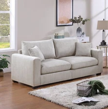 Classic Living Room 2 Piece Sofa Set Ivory Corduroy Sofa and Love Seat