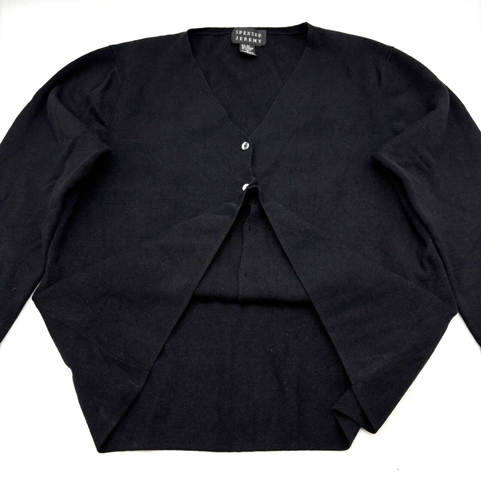Spenser Jeremy Black Silk Blend Ribbed 3/4 Sleeve Button Down V-Neck Cardigan XL - Image 4 of 4