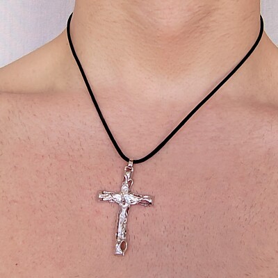 Collana Croce Uomo In Acciaio Inox - Placcata Oro O Nero, 55+5cm