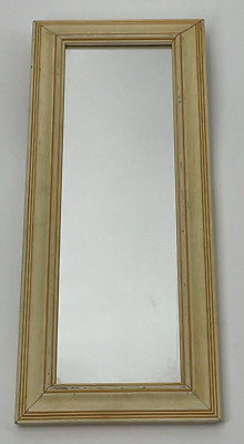 Vintage Unbranded Off-White Distressed Wood Rectangular Mirror Wall Accent