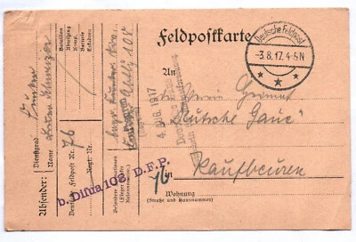 Feldpost Karte 1917 Stempel Difua 108 DFP Frankreich - Bild 1 von 2