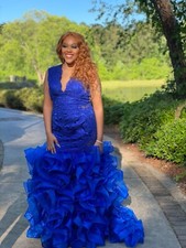 Blue Lace Sleeveless- prom dress- great condition- plus size