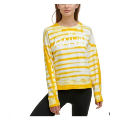 Calvin Klein Performance Women Tie Dye Long Sleeve Sweatshirt, Yellow, Large