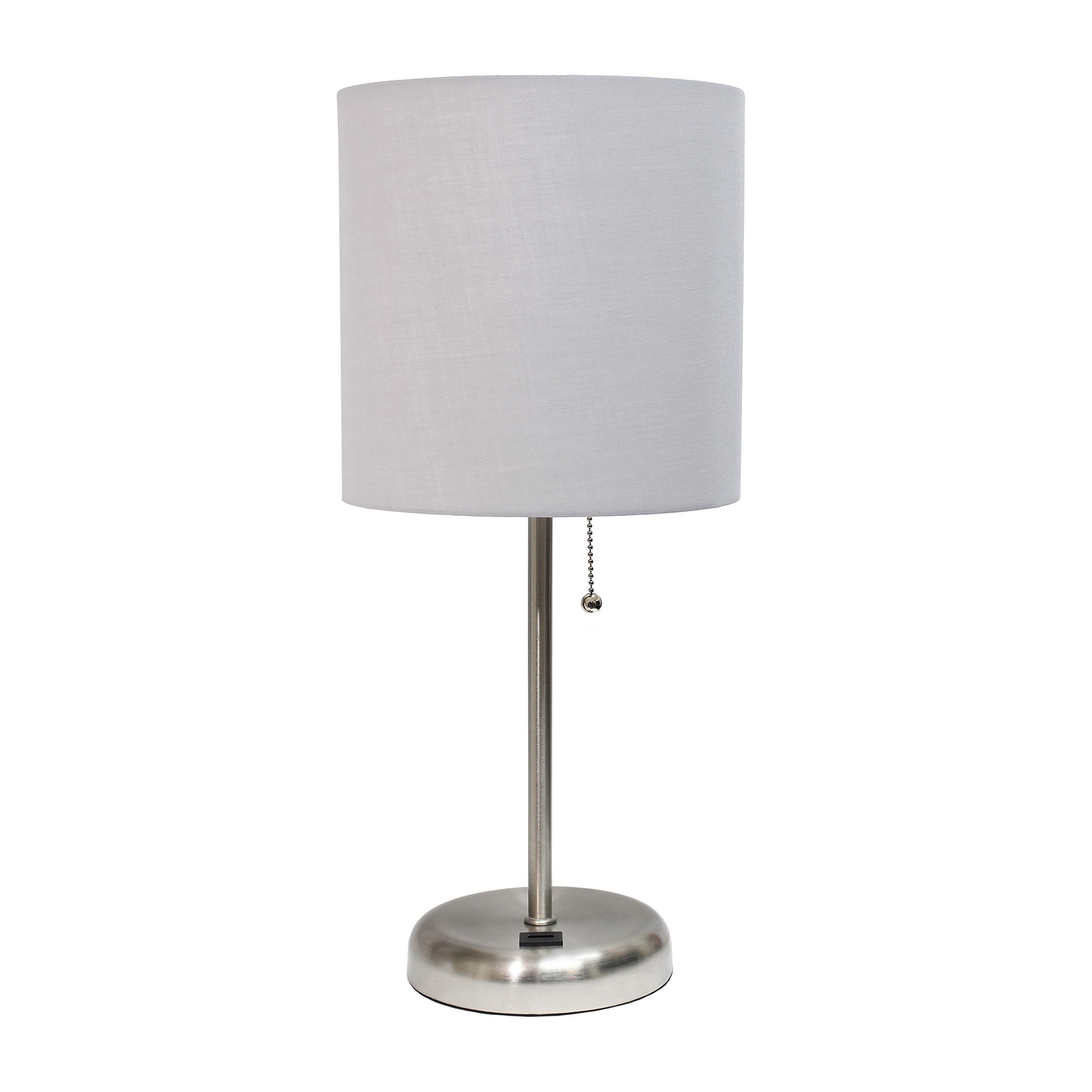 LT2044-GRY Brushed Steel Stick Table Desk Lamp with USB Charging Port and Dru...