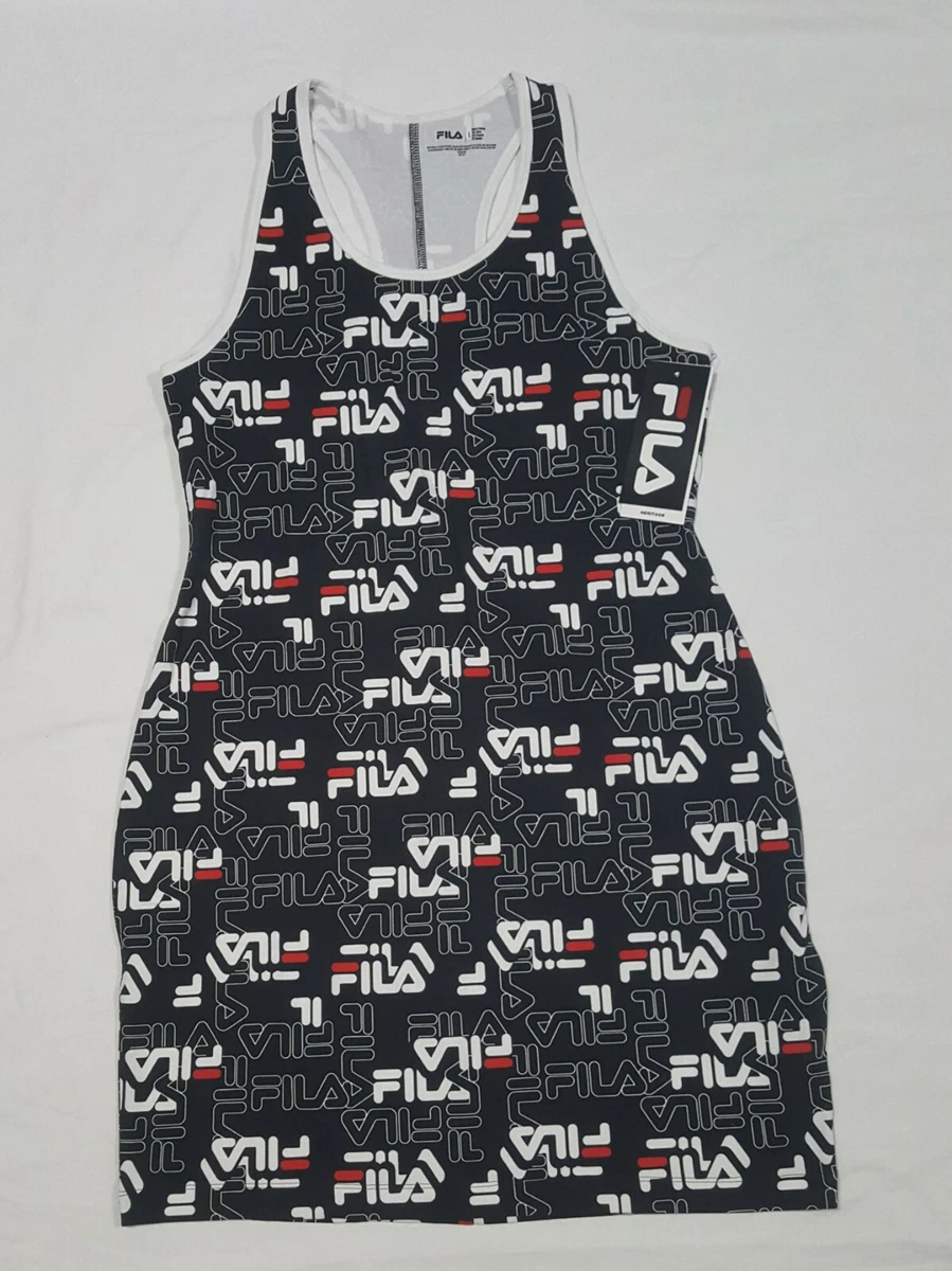FILA Sport Tennis Dress Chevron all over logo print Black white eBay