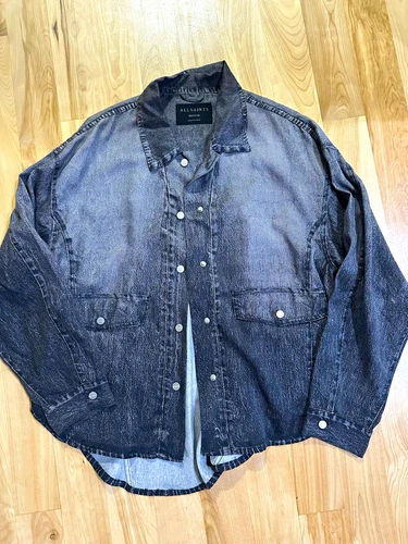 ALLSAINTS Hettie Shacket Men’s M Black Denim Lyocell Button Front Pockets - product listing photo