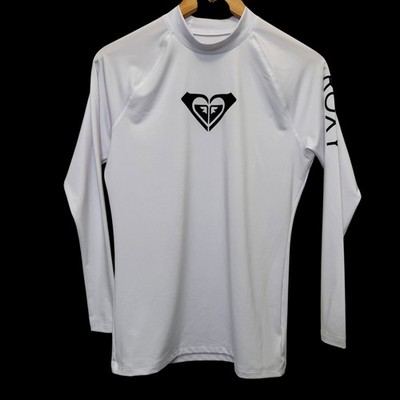 Roxy Womens Rash Guard XL White Long Sleeve Logo Mock Neck Surf Beachwear