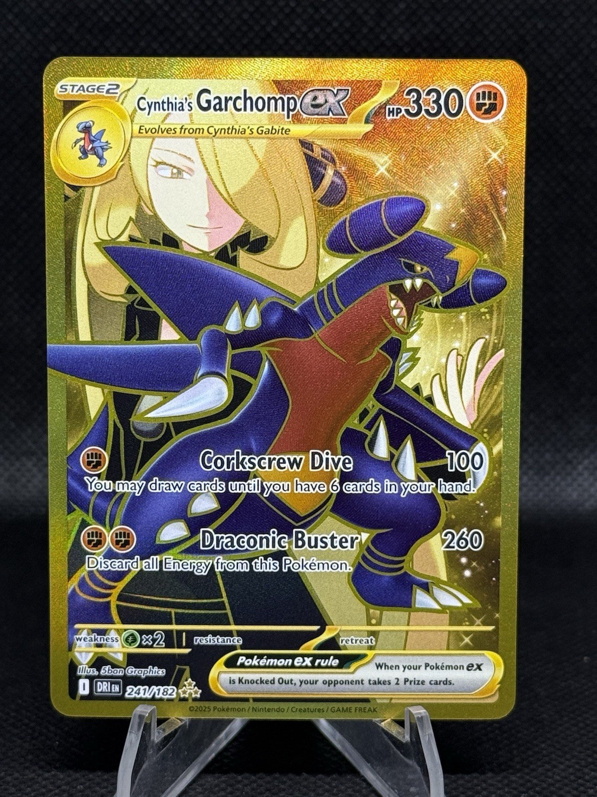 Pokemon Destined Rivals Cynthia's Garchomp EX Gold Hyper Rare Card 241/182