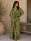 Indian Cotton Floral Kaftan Boho Maxi Beach Cover Up, Loose Lounge Wear One Size