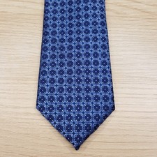 MICHAEL KORS Mens Neck Tie Navy Blue Geometric Medallion Silk Blend Necktie
