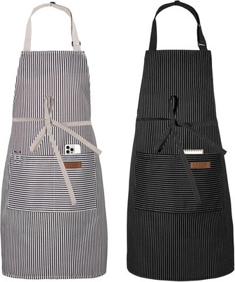 2 Pack Adjustable Bib Kitchen Cover With Pockets Cooking Chef BBQ Unisex Striped