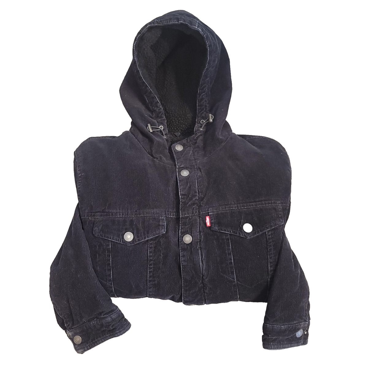 Levi Strauss CO Black Corduroy Coat Trucker Jacket Sherpa Fur